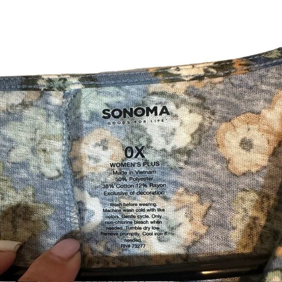 Sonoma Blue Floral Flutter Short Sleeve Scoop Neck T-Shirt Women Sz 0X - Picture 7 of 7